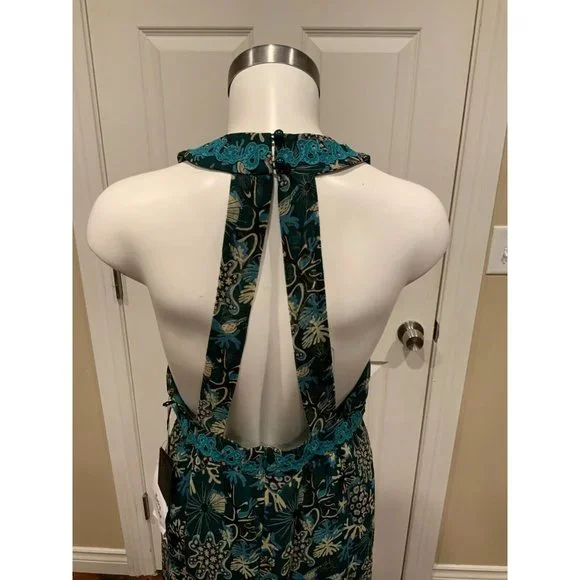 Anna Sui Green Floral Silk Sleeveless Maxi Dress w/ Open Back, Size 6 NWT!  $855